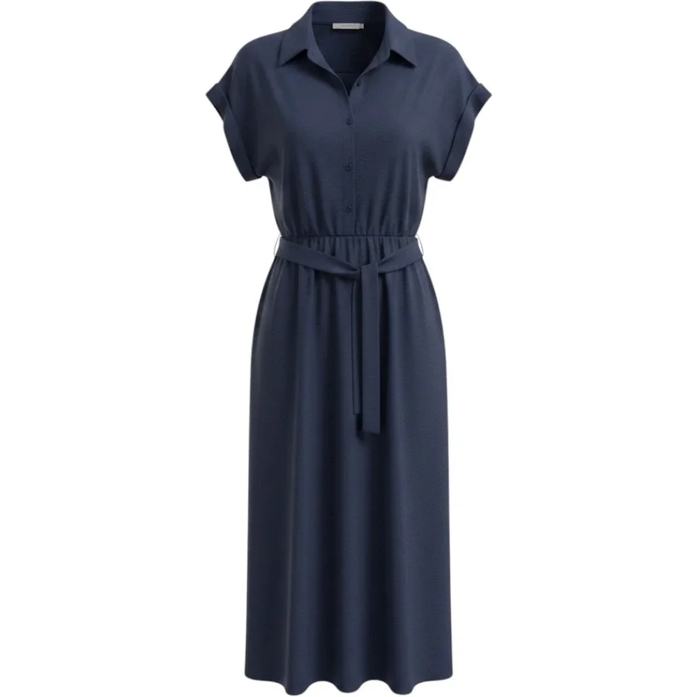 Stella & Julie Womens Navy Blue‎ Shirt Dress Belted Midi 14W VTU000685BT